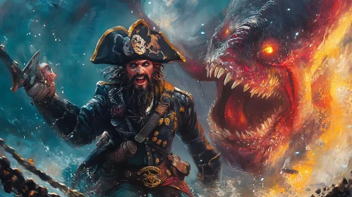 Pirate and Sea Monster Clash in Oceanic Battle