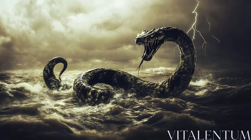 Mythical Sea Monster in a Dark Storm AI Image