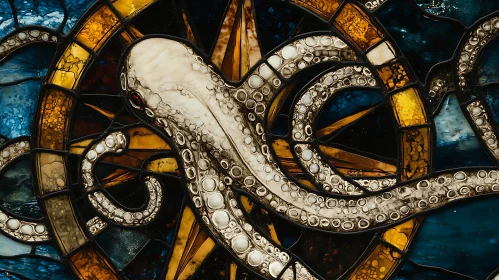 Artistic Stained Glass Mosaic of Octopus