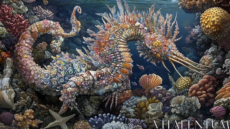 Fantastical Underwater Coral Creature in Surreal Art AI Image