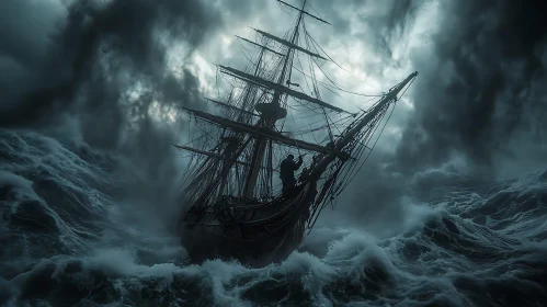 Ship Battling Stormy Seas