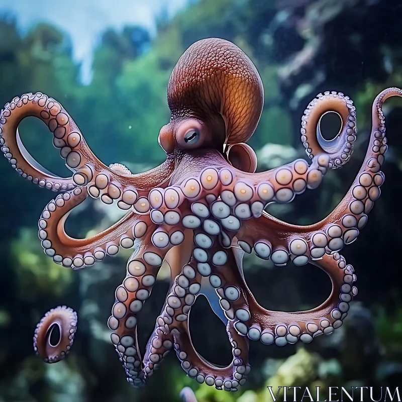 Octopus Gliding Amidst Underwater Flora AI Image