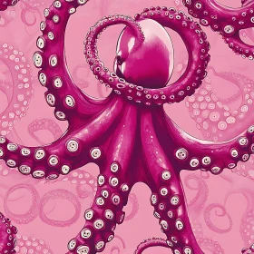 Illustrated Pink Octopus with Detailed Tentacles