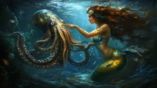 Mermaid and Octopus Fantasy Art