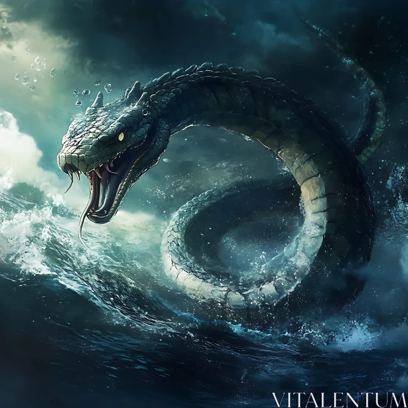 Mythical Sea Creature in Stormy Seas