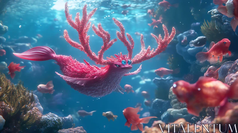 Underwater Fantasy World with Coral Creature AI Image