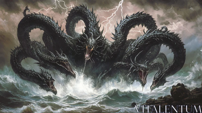 Hydra vs. Stormy Sea Battle AI Image