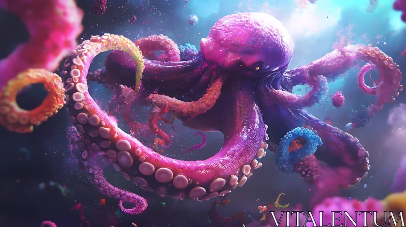 AI ART Enchanting Pink and Purple Octopus in the Depths of the Sea