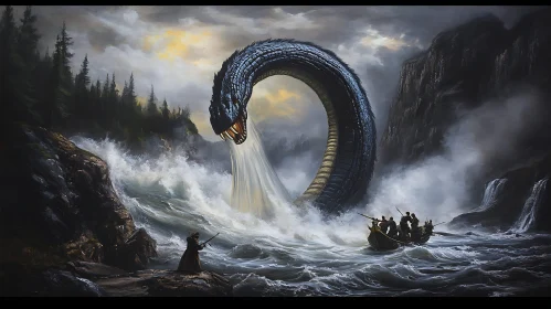 Viking Confrontation with Sea Serpent