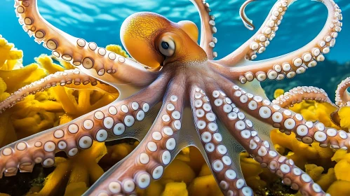 Striking Image of Underwater Octopus Among Yellow Coral