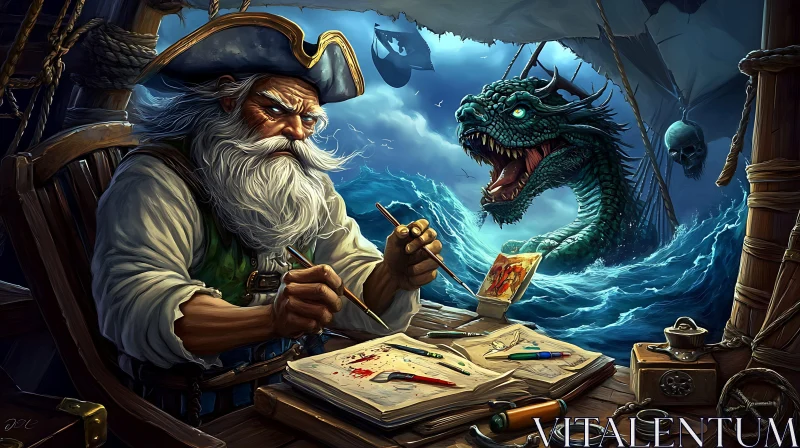 Maritime Adventure: Pirate and Sea Dragon Art AI Image