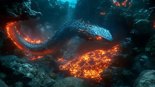 Underwater Lava Dragon in Volcanic Realm