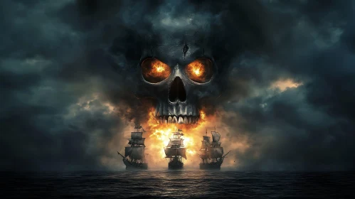 Dark Maritime Nightmare with Skull and Flames