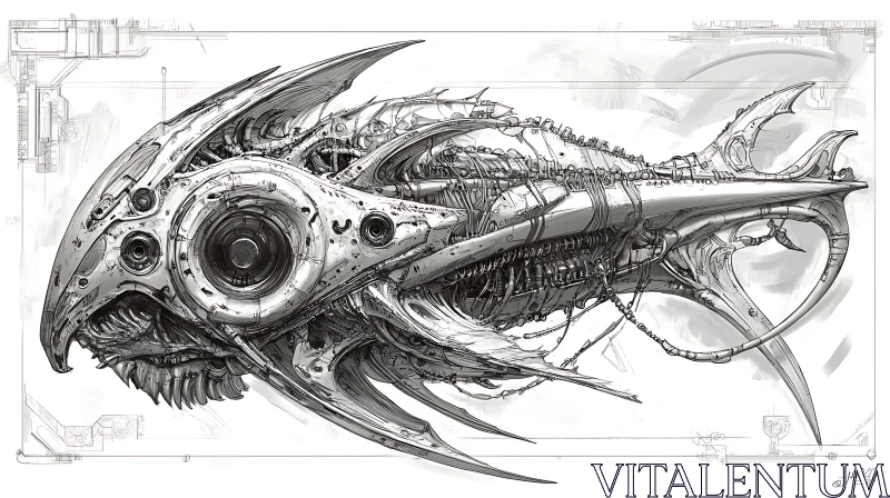 AI ART Futuristic Biomechanical Fish Illustration