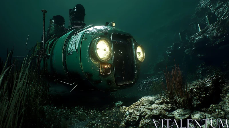 Underwater Submarine Exploration AI Image