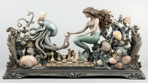 Mermaid and Octopus Chess Game Art