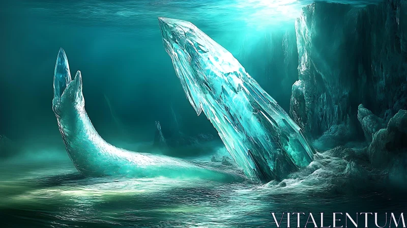 Surreal Ice Serpent Amidst Glacial Waterscape AI Image