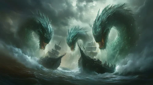 Stormy Encounter with Sea Monsters