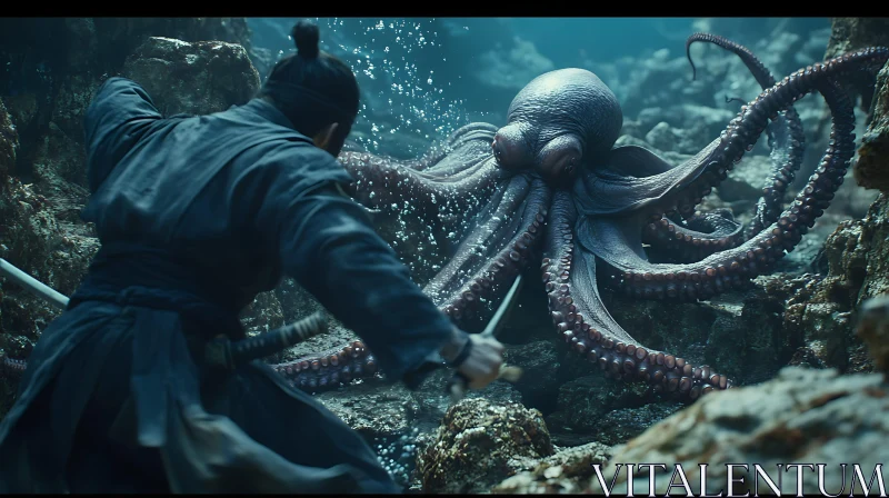 Underwater Duel: Samurai vs. Octopus AI Image