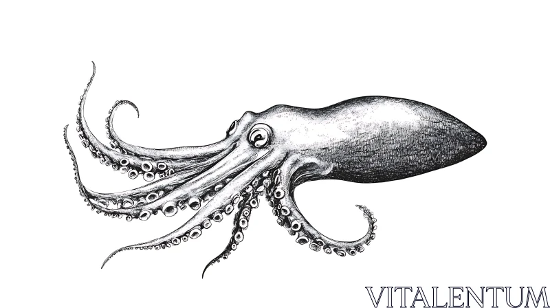 Detailed Octopus Art in Black and White AI Image