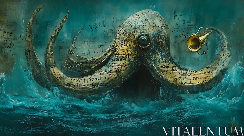 AI ART Musical Octopus Emerging from the Sea