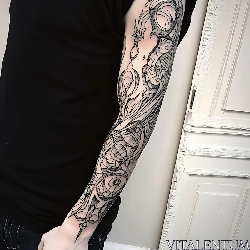 Full Arm Abstract Geometric Tattoo Design AI Image