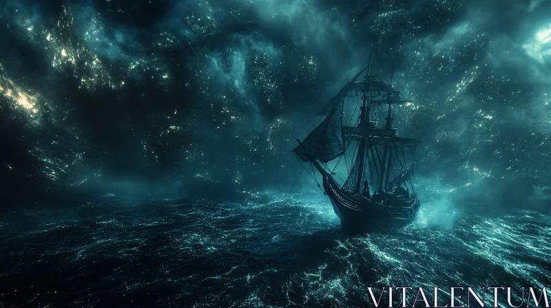 Mystical Sailing Ship in the Storm AI Image