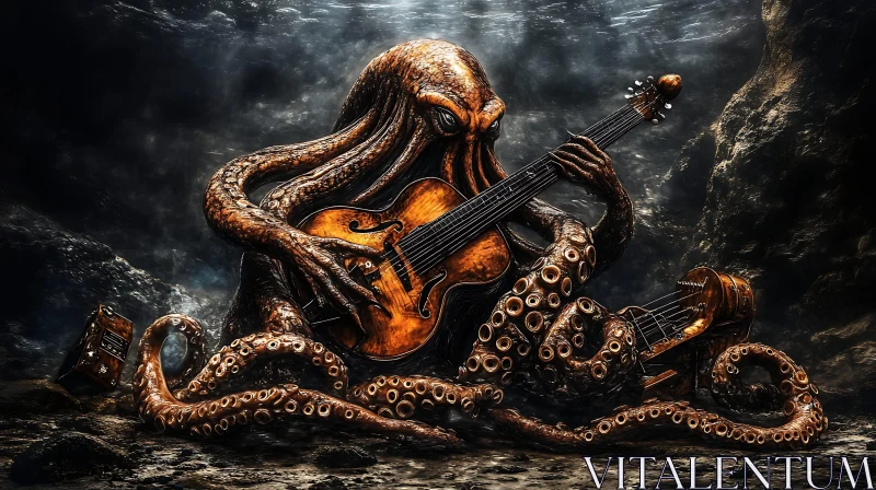 Underwater Music: Octopus with Guitar AI Image