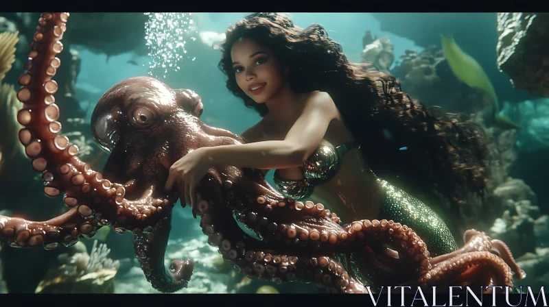 Mermaid in Harmony with Octopus Under the Sea