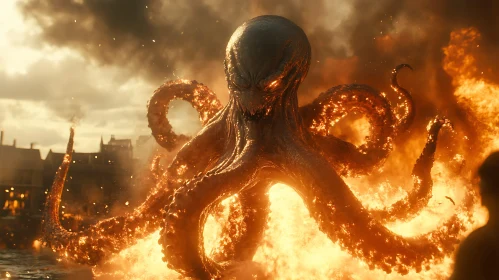 Fiery Octopus Creature in Chaos