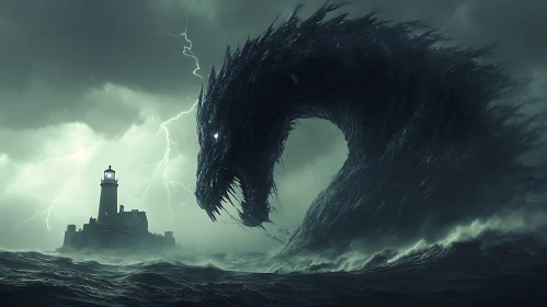Sea Monster Threatens Lighthouse During Storm