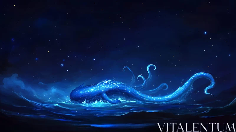 AI ART Fantasy Kraken Under Starry Night Sky