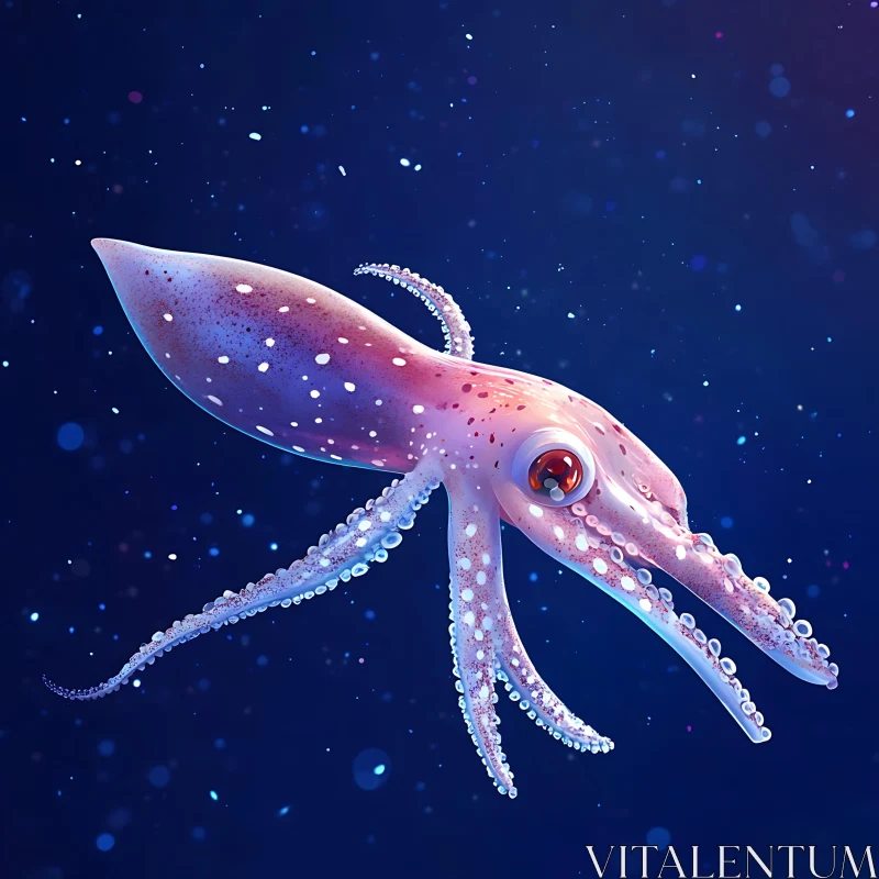 AI ART Marine Life: Squid in Deep Blue Ocean