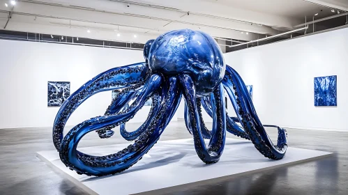 Art Gallery Featuring Blue Octopus Sculpture