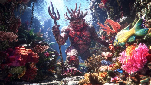 Mysterious Underwater Monster in a Colorful Marine World