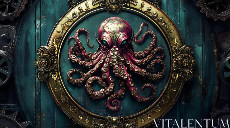 Vintage Steampunk Octopus Art AI Image