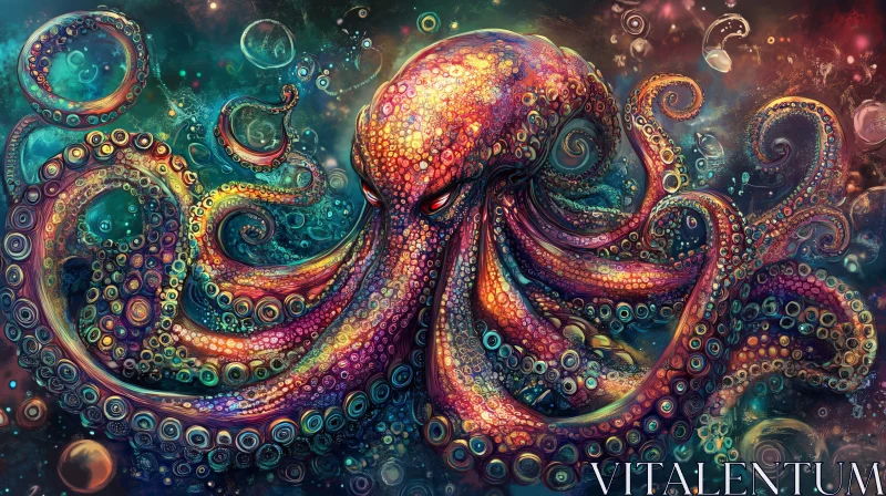 AI ART Colorful Abstract Octopus with Swirling Tentacles