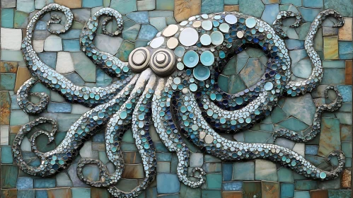 Ceramic Octopus Mosaic in Blue Hues