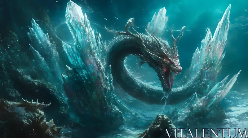 Underwater Dragon and Ice Crystals AI Image