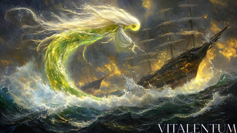 Fantastical Sea Storm with Eerie Apparition AI Image