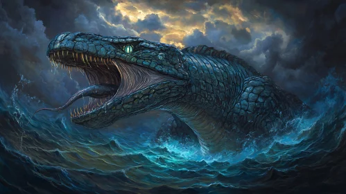 Mythical Sea Dragon Amidst Stormy Waters