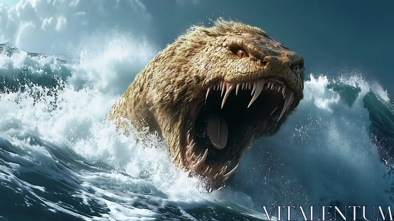 Sea Monster Rising Amid Ocean Waves AI Image