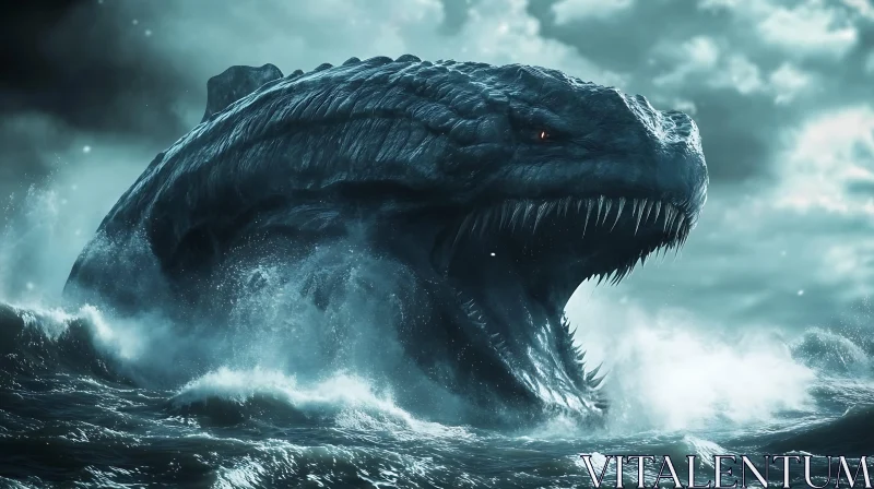 Massive Sea Monster in Stormy Waters AI Image