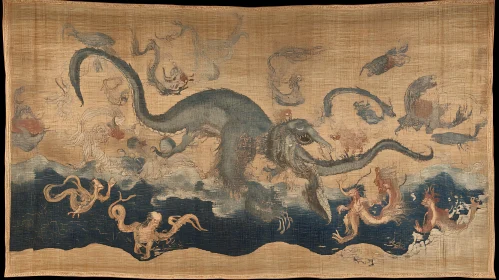 Mythical Sea Dragon Tapestry Artwork