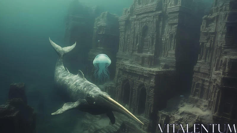 Mystical Submerged Ruins and Ancient Creatures