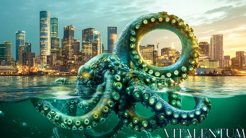 Urban Waterfront with Giant Octopus