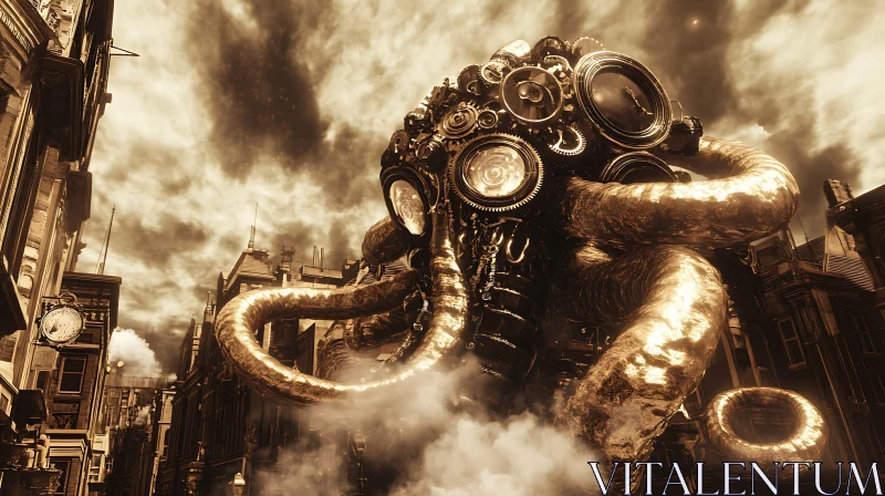 Mechanical Octopus in Historical Cityscape AI Image