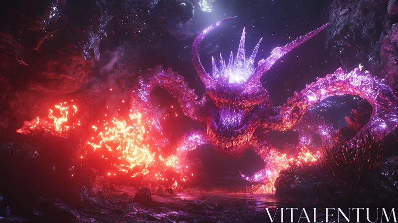 Fearsome Lava Monster in Crystal Cave AI Image