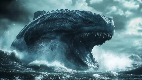 Massive Sea Monster in Stormy Waters