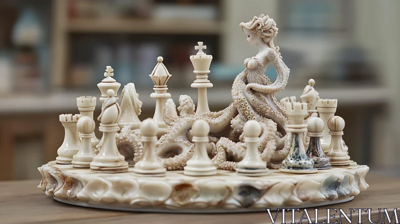 Marine Life Ivory Chess Set Art AI Image